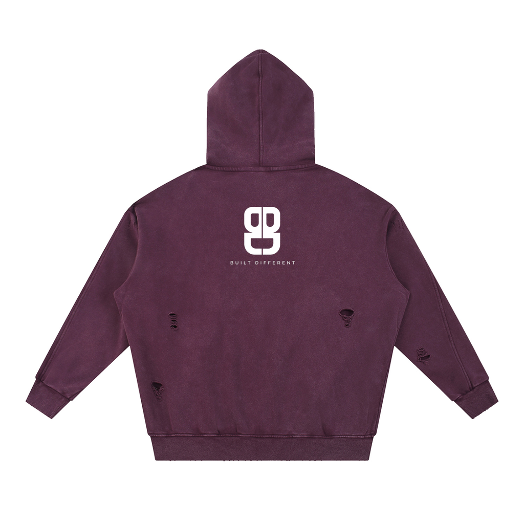 Snow Washed Distressed Panel Pocket Hoodie